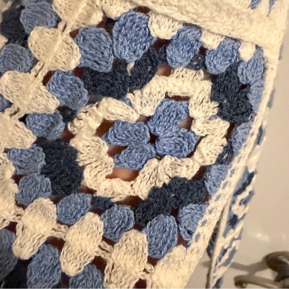 NWT EXQUISS’S Paris Crocheted Granny Squares blue white skirt women M/L Fox’s - Picture 5 of 10